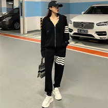 Sports Suit Women Fall Students Loose and thin Korean version Fashion Lianhood Running suit casual Two sets of damp