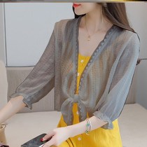 White small outer cape blouse worn with suspender skirt Summer sun protection cardigan small cape top vest thin section