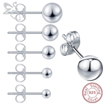 2 5-6mm Ball Stud Earrings 925 Sterling Silver High Quality