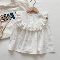 Hong Kong Girls Summer New Sleeveless Lace Shirt Flying Sleeve Lotus Lace Vest Top Girls Cotton Doll Shirt