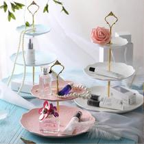 Style Creative Ceramic Triple Layer Fruit Pan Cake Rack Refreshment Pan Home Living Room Afternoon Tea Candy Snacks tray d2