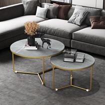 Tea table light extravagant modern minimalist rock plate marble grey small family home Nordic Living room Round tea table Composition