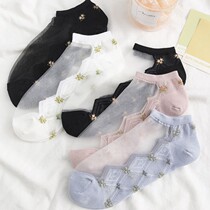 Socks Children Summer thin Korean version Short Sox ins glass Crystal silk Sox Womens transparent cotton bottom boat socks Deodorant Breathable
