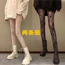 Flower Vine Lace Mesh Socks Day Series Loretta Sexy Mesh Beating Bottom Conjoined Socks White Black JK Anti-Seduces Silk Socks