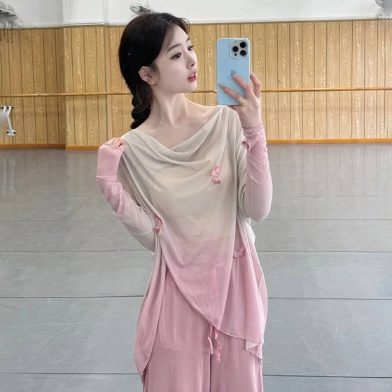 클래식 댄스 의상, 바디 리듬, 나비 거즈 드레스, 공연복, 중국 댄스, 흐르는 느슨한 훈련 의류 탑 클래식 댄스 의상, 바디 리듬, 나비 거즈 드레스, 공연복, 중국 댄스, 흐르는 느슨한 훈련 의류 탑