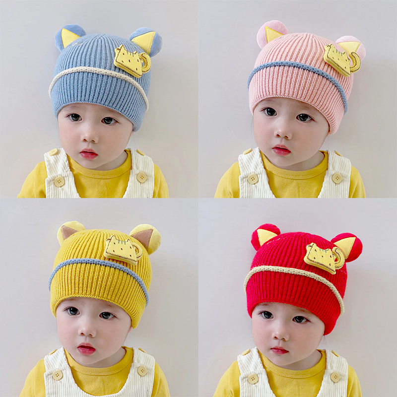 Baby Wool Cap Baby Hat Autumn and Winter Boys Girls Cute Knitted Hat Children Warm Ear Protection Sleeve Cap