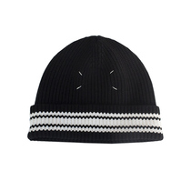 (Detachable four-corner logo) Black and white striped American knitted hat with four-corner logo INS style for men and women in autumn and winter