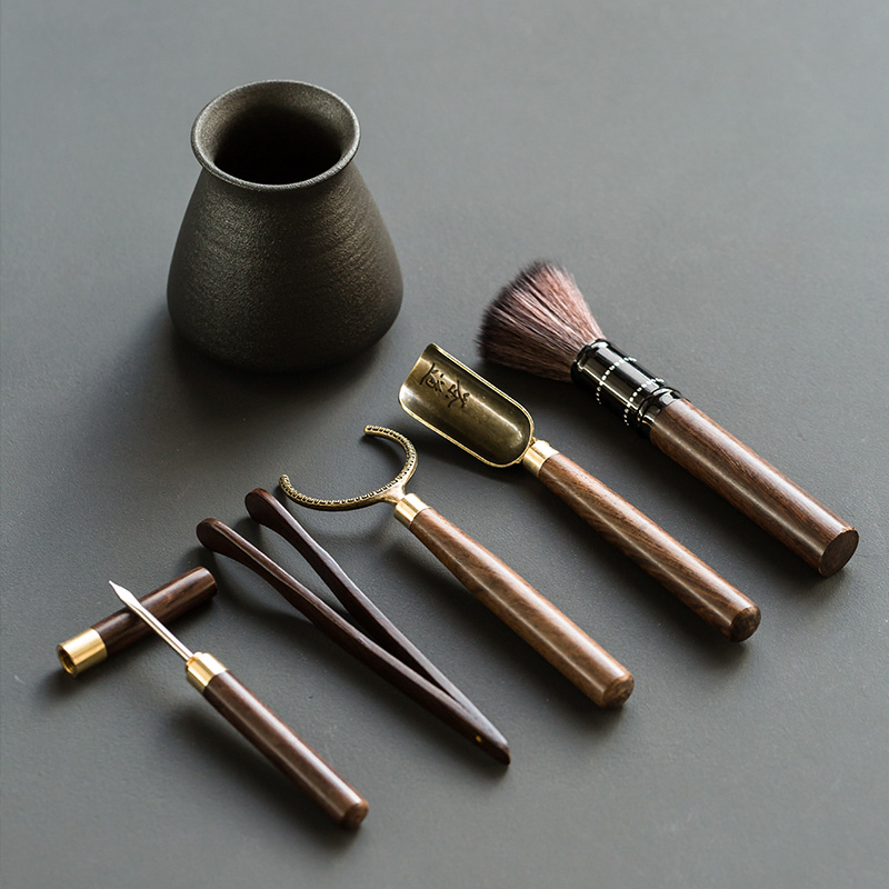 Ceramic 6 gentleman suit teaspoons fittings pure copper ChaGa tea tea brush brush kung fu tea set with zero