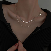 Necklace Woman Silver Cool s925 Silver Flat Snake Bone Blade Chain Double Necklace Women 2021 New Tidal Temperament Korean Version Short