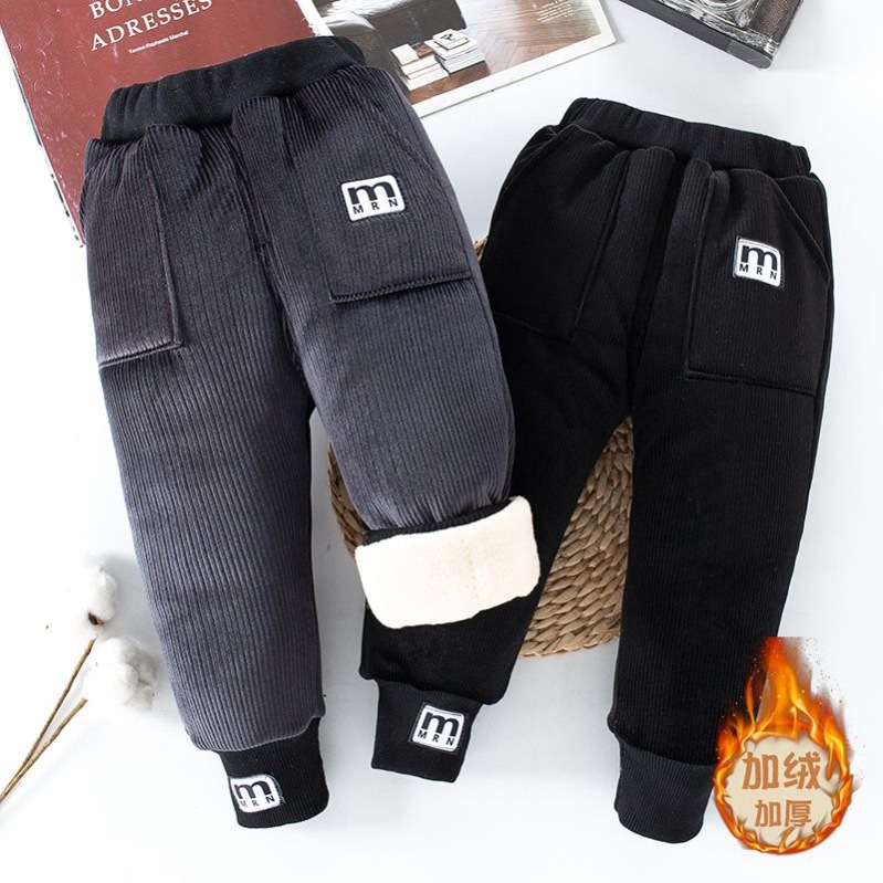 Children's cotton pants autumn and winter new male and female children's clothing plus suede and thick and small children three layers of clip cotton one over winter-Taobao