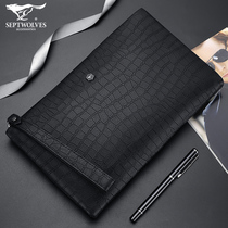 Seven Wolf handbags Male genuine leather Crocodile print Zip Wallet Tide Men Style 2021 New Sheep Leather Handbags Bag