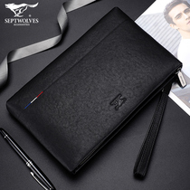 Seven Wolves Mens Handbags Genuine Leather Wallet 2021 New High-end Headlayer Bull Leather Hand Grab Bag Hand Grip Bag