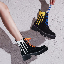 European station rough heels Martin boots female muffins thick soled short boots Mandarin duck color boots tide British locomotive boots autumn and winter