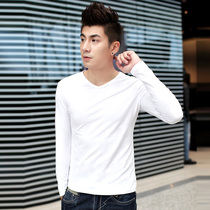 Autumn cotton pure-colored men with long sleeve t-shirts V-collar men with spring and autumn clothes and black and white compassion