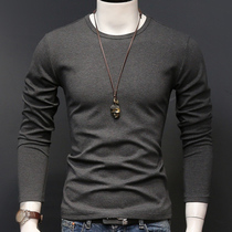 Pure color Develvet undershirt Long sleeves T-shirt Mens clothing Autumn Clothes Casual Round Neckline Autumn winter Cavet Thickened Warm Clothes