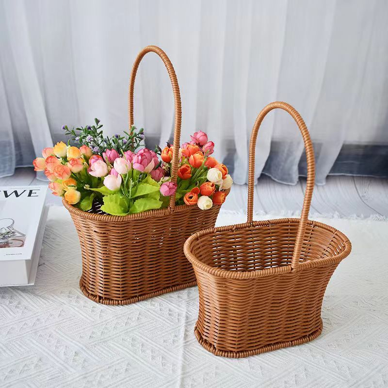 Imitation vine choreography handmade flower basket living-room decoration pendulum piece iron art shaped flowers green planting flower arrangement basket with hand salute-Taobao