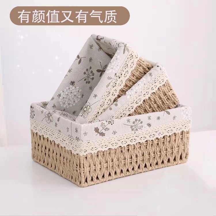 Large number desktop containing box snacks Cosmetic Debris basket lingerie Toys Living room Genguan headboard Woven Containing Basket-Taobao