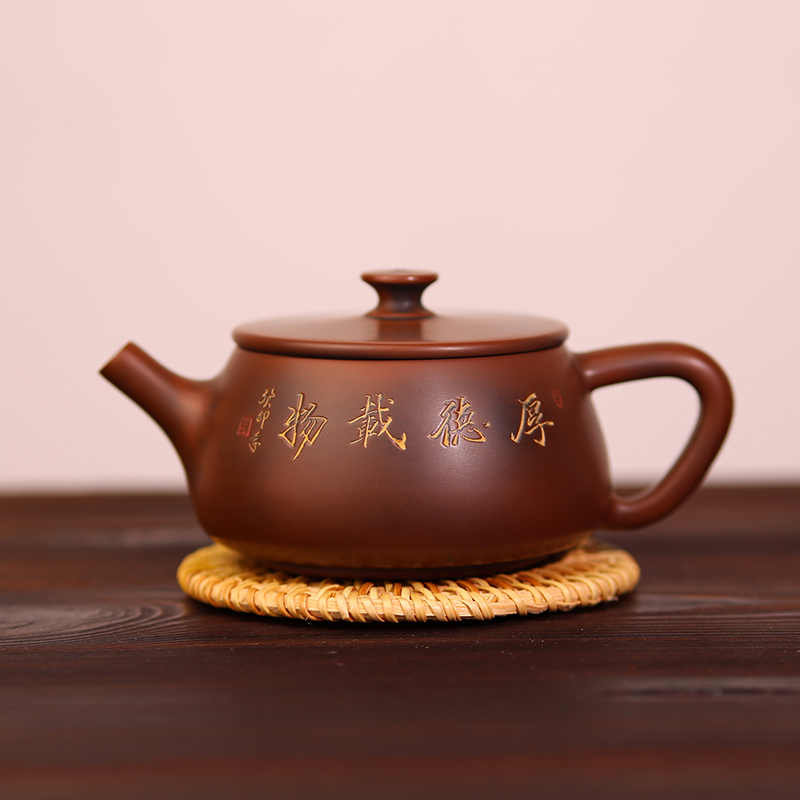 钦州茶壶坭兴陶广西宽口球孔汉瓦古铜色纯手工中式泡茶功夫坭兴壶