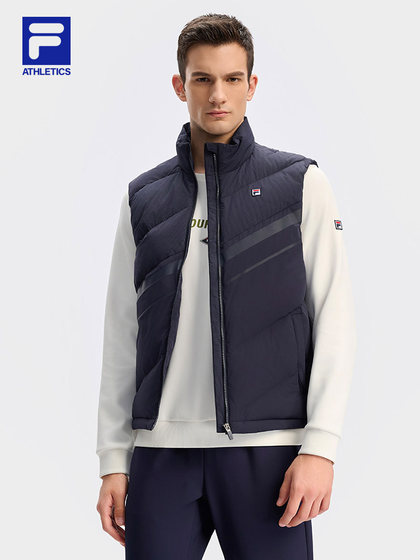Fila 공식 남자 다운 조끼 2024 Winter New Tennis Sports 기본 따뜻한 스탠드 칼라 탑 Fila 공식 남자 다운 조끼 2024 Winter New Tennis Sports 기본 따뜻한 스탠드 칼라 탑