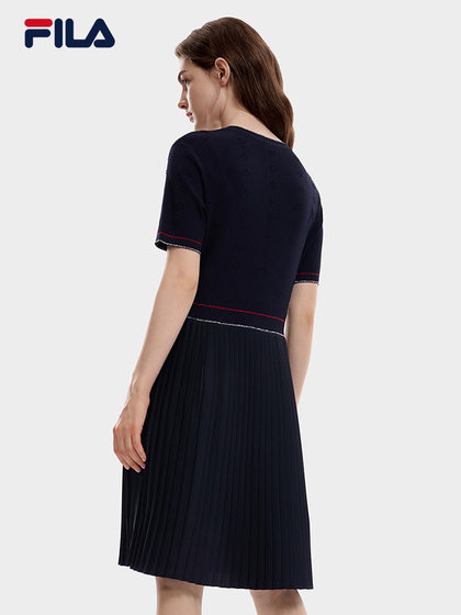 Fila 공식 여성 드레스 2023 가을 v- 넥 단축 꼰 주름 스 플린트 캐주얼 스커트 Fila 공식 여성 드레스 2023 가을 v- 넥 단축 꼰 주름 스 플린트 캐주얼 스커트