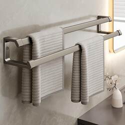 Bathroom towel rack gray double pole to avoid punching toilet hanging towels, space aluminum light luxury bath towels