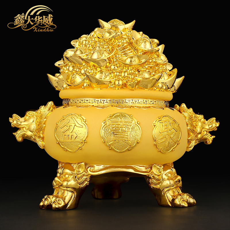开光招财风水绒沙金聚宝盆商务太平洋保险公司礼品工艺品客厅摆件