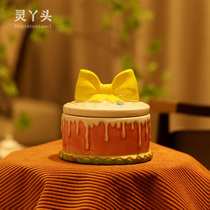 Lingyatou Creative Home Bow Cake Jar Gift Cute Jewelry Biscuit Snack Storage Jar Ceramic Decoration