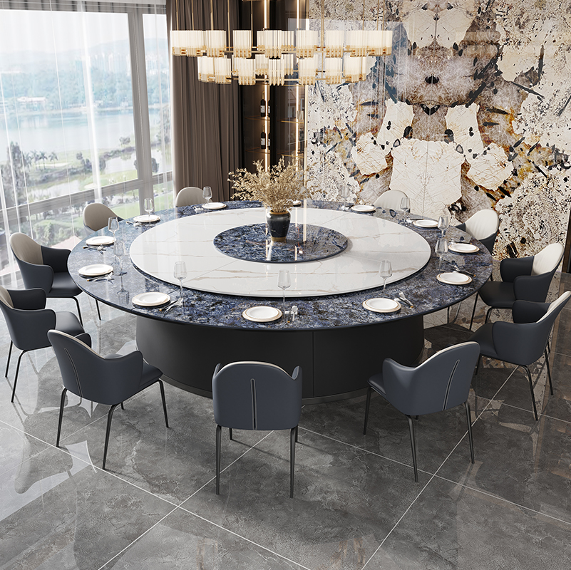 Rock Board Electric Table Villa Clubhouse Hotel Bag Compartment Automatic Rotation 25 People Light Extravagant Modern Electric Big Round Table And Chairs-Taobao