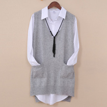 Outside wearing knitted vest woman medium length V neckline body display slim Korean version sweater waistcoat with sleeveless knitwear spring autumn season