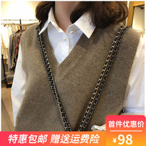 19 autumn and winter Korea with the same cashmere vest womens large size loose short V-neck pullover knitted vest sweater waistcoat