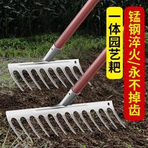 Rake agricultural tools raking the grass and turning the soil nine-tooth nail rake agricultural stainless steel iron rake digging shovel weeding artifact