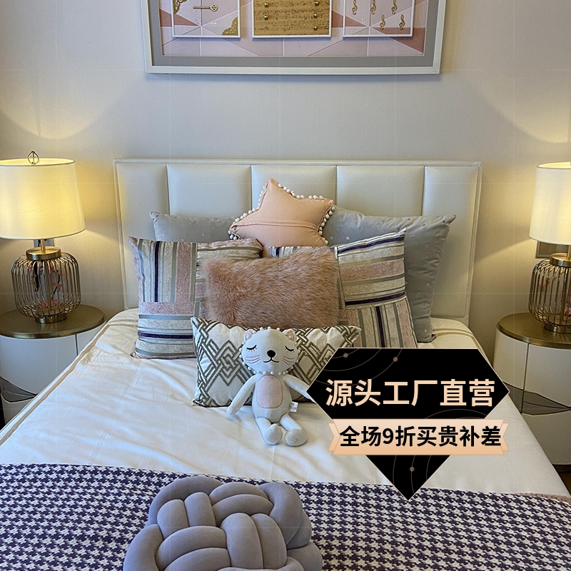 Brief Post Modern Genuine Leather Bed Port Style Light Extravaganza Children's Room Decent Board Room Villa 1 5 m Small family furniture