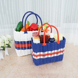 Grocery basket plastic woven shopping basket fruit picnic blue portable bath basket woven bath basket bathroom storage
