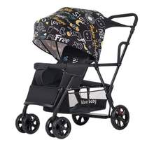 Car lightweight baby stroller lying cocoa foldable baby twin size double disassembly stroller sitting on the second child seat front and rear