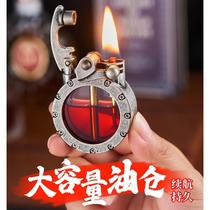 New round transparent oil tank rocker kerosene lighter high-end mens retro windproof creative personality gift for boyfriend