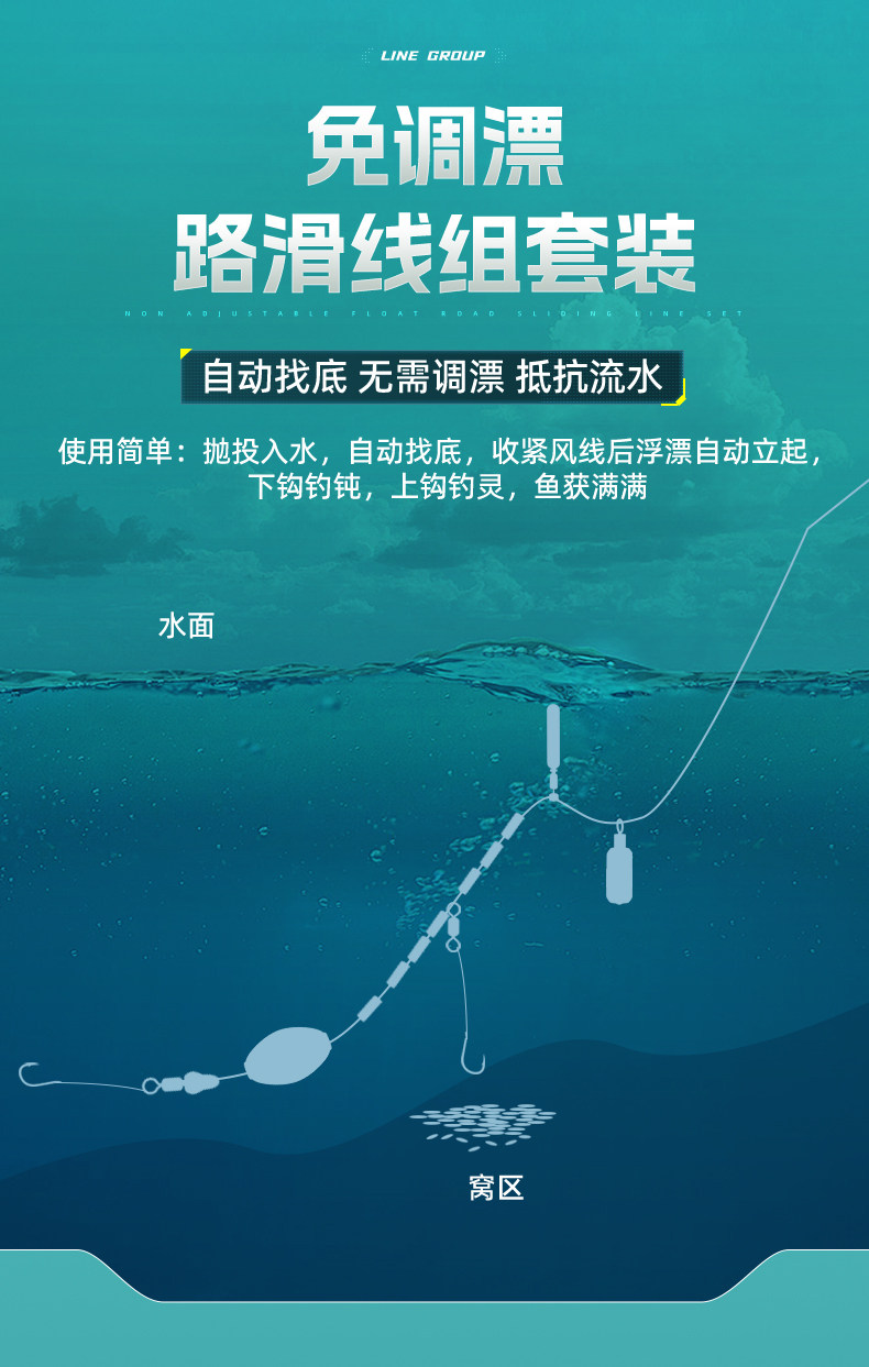 路滑线组套装全套成品矶竿自动找底免调漂双铅滑漂钓线组跑铅醒目
