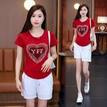 Summer clothing new short-sleeved hot diamond top cotton group fitness aerobics sports running casual wear