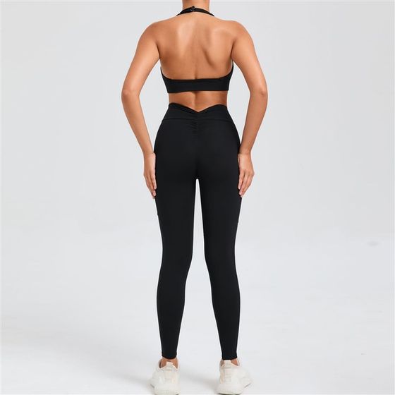 New Yoga Suit Autumn K 겨울 포켓 대 허리 바지 피트니스 운동복 목 조절 브라 러닝 슈트 New Yoga Suit Autumn K 겨울 포켓 대 허리 바지 피트니스 운동복 목 조절 브라 러닝 슈트
