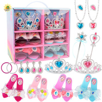 Foreign trade play house girl jewelry box little princess crown necklace ring wearable high heels childrens toys
