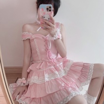 End-of-line-Full-page sale Original-Girls heart-Suspender cake dress LOLITA solid color ancient sense set