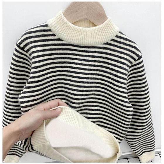 Boys sweater pullover plus velvet autumn and winter medium-sized children's fashionable girls and children's integrated velvet striped knitted base shirt
Boys sweater pullover plus velvet autumn and winter medium-sized children's fashionable girls and children's integrated velvet striped knitted base shirt