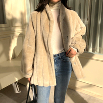 2020 winter new imitation mink velvet fur coat female Korean version of stand-up collar mid-length fluffy coat wild and thin