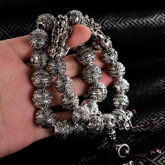 소스 제조업체 Shuanglong 팔찌 타이 실버 Six-Character Mantra Ball Silver Bracelet 999 Fashion 소스 제조업체 Shuanglong 팔찌 타이 실버 Six-Character Mantra Ball Silver Bracelet 999 Fashion