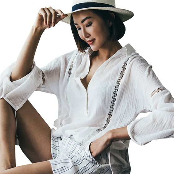 New style cotton wrinkled long-sleeved bikini shirt loose beach jacket swimsuit P outer shirt collar sun protection clothes women
New style cotton wrinkled long-sleeved bikini shirt loose beach jacket swimsuit P outer shirt collar sun protection clothes women