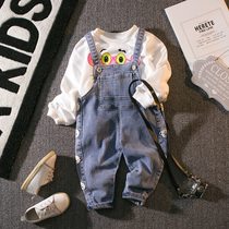 Childrens clothing male and female baby spring autumn jumpsuit 2021 new foreign style soft denim casual strap pants children