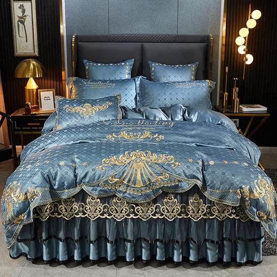 European solid color embroidered jacquard bed skirt four-piece set four-season lace anti-slip bed cover quilt cover bed set
European solid color embroidered jacquard bed skirt four-piece set four-season lace anti-slip bed cover quilt cover bed set