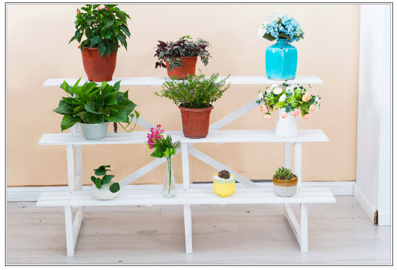 怡森园花架子实木质阶梯室内多层花架阳台客厅多肉花盆架白色花架