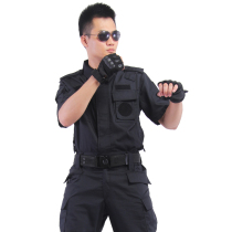 Security clothing summer black security grid training clothing short sleeve training clothing set men's security property overalls