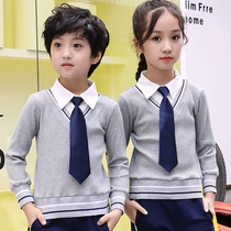 English style Primary School uniforms Joker top tie long sleeve T-shirt base shirt elastic inner tie