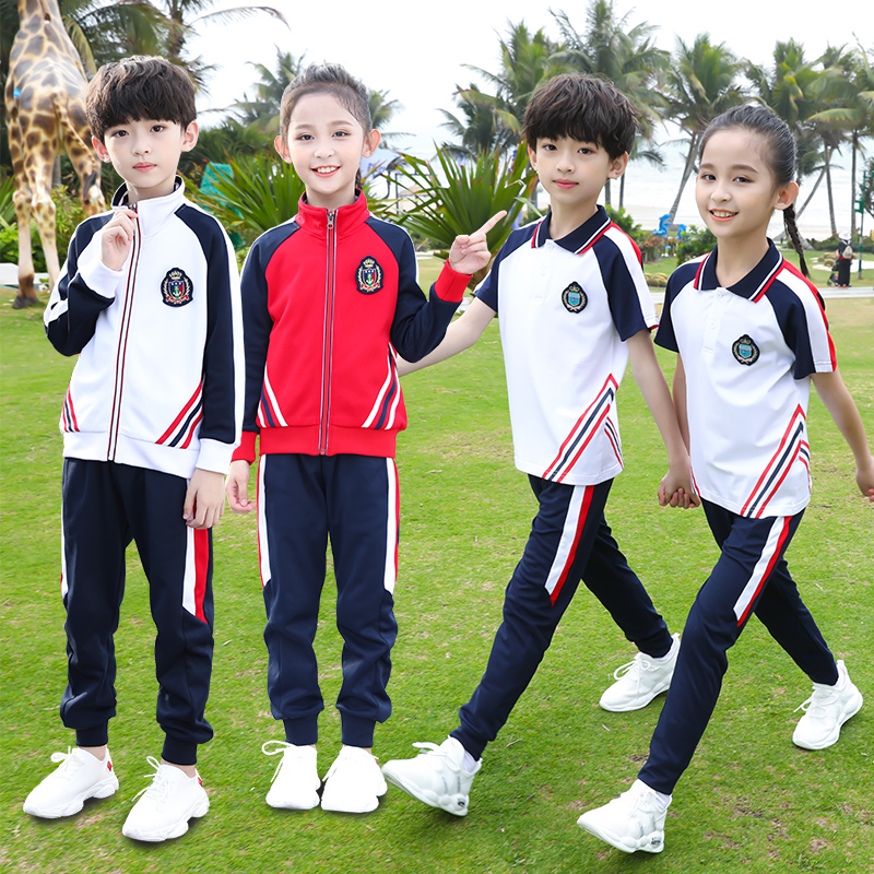 Primary school students class 3 sets one 2 three 4 fifth-grade spring summer sports suit red middle children's school uniform pants